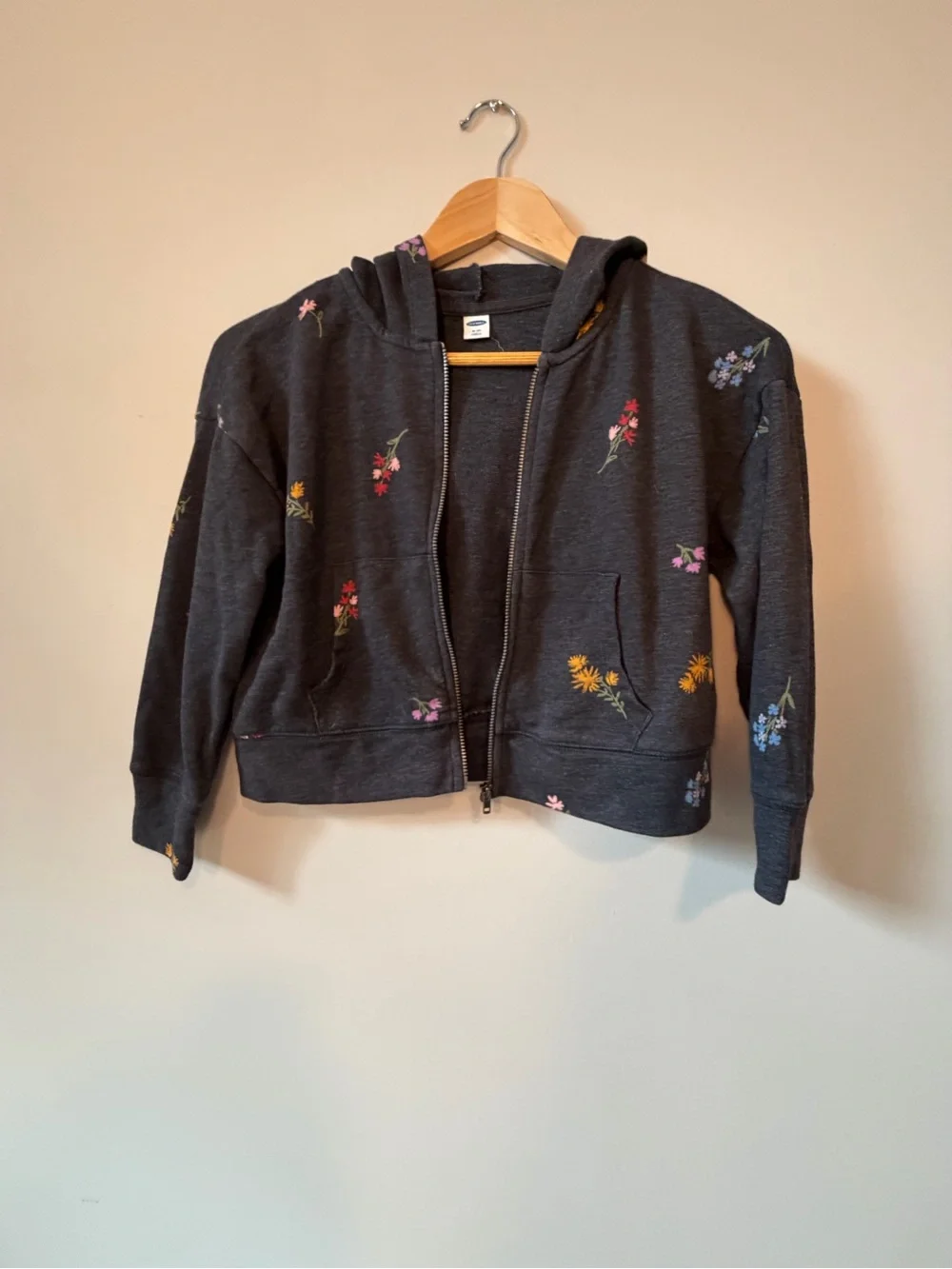 Old Navy Black Hooded Zip Sweatshirt with Floral Print